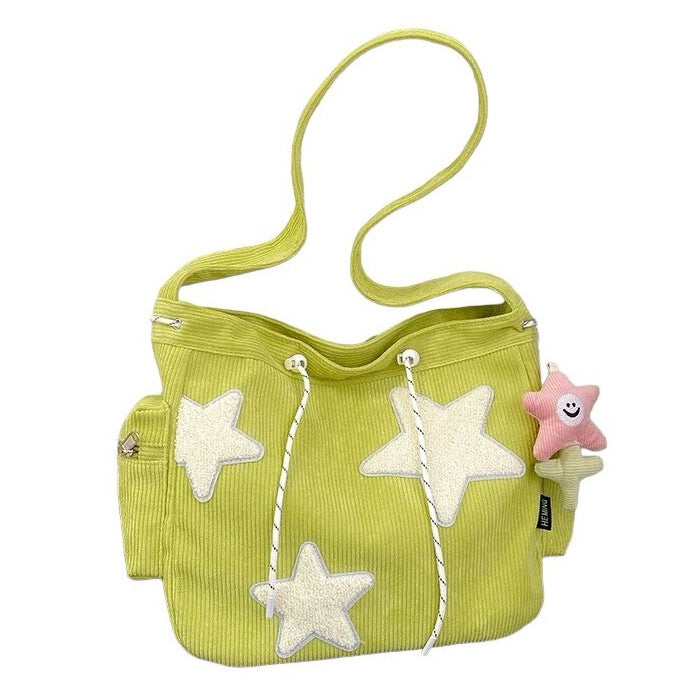 LIME GREEN CORDUROY STAR BAG FOR WOMEN AND TEENS