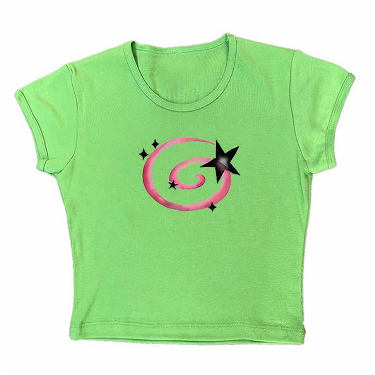 LIME GREEN CROP TOP WITH STAR SWIRL DESIGN FOR WOMEN