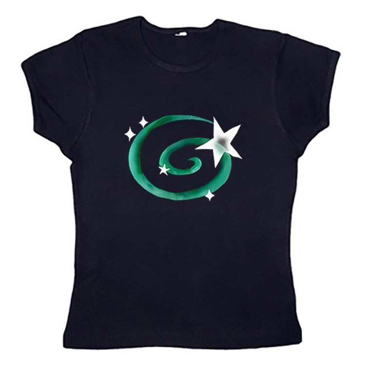 LIME GREEN CROP TOP WITH STAR SWIRL DESIGN FOR WOMEN