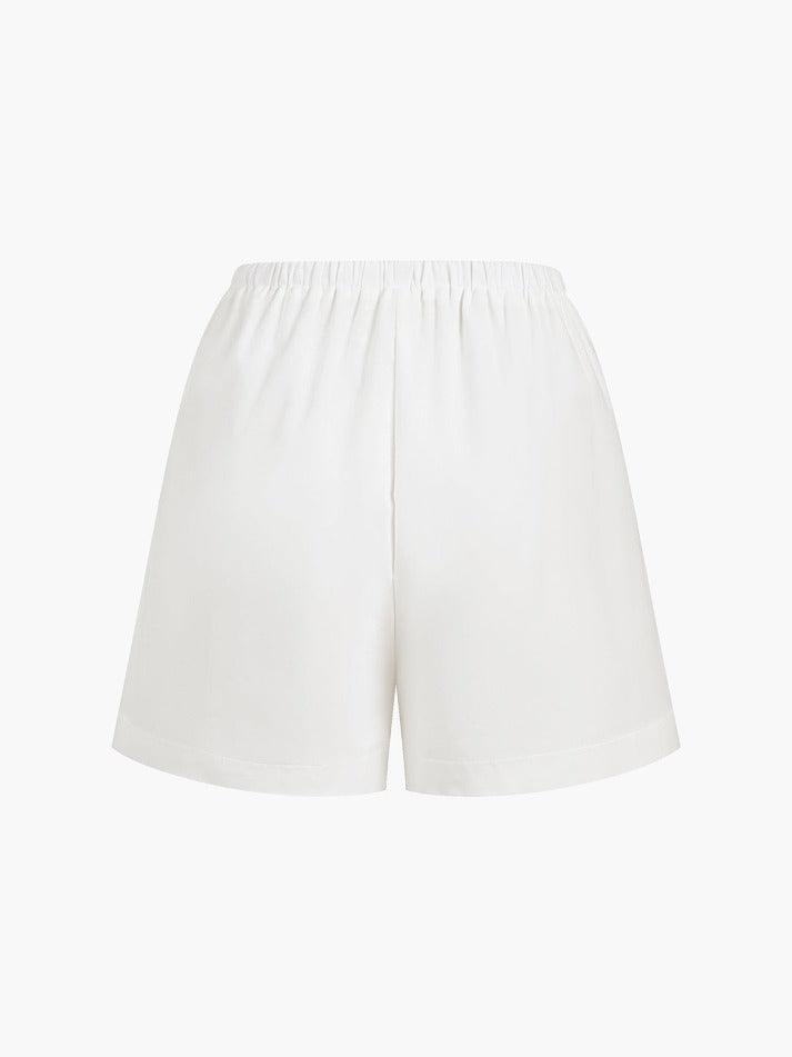 LINEN RUFFLE TIE-FRONT BLOUSE AND SHORTS SET WITH DRAWSTRING