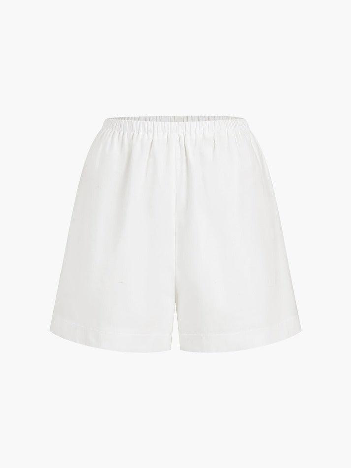 LINEN RUFFLE TIE-FRONT BLOUSE AND SHORTS SET WITH DRAWSTRING