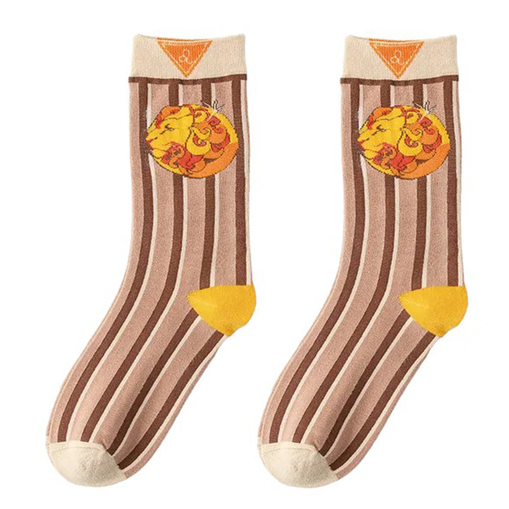 LION STRIPED SOCKS WITH LION DESIGN