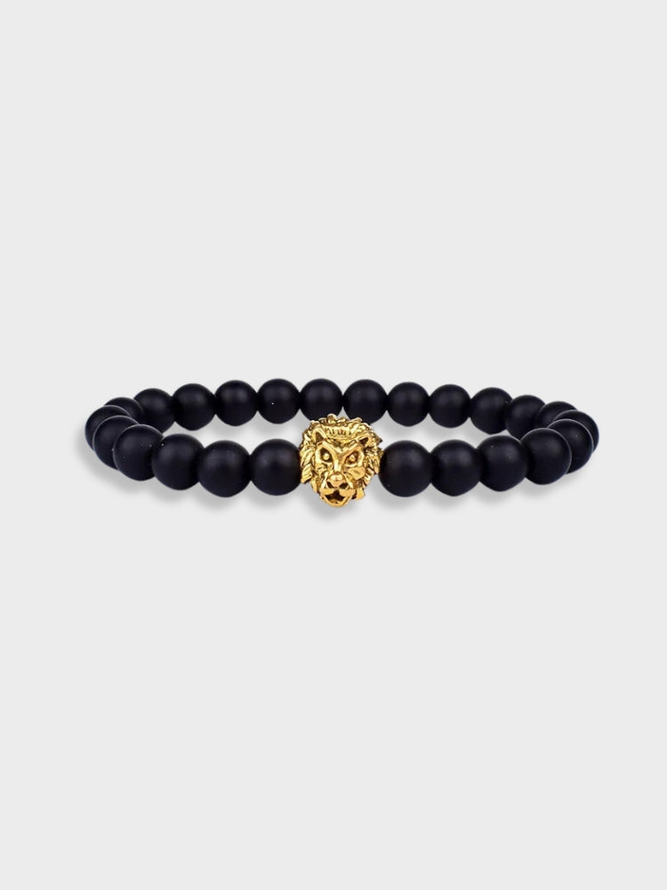 LIONHEAD BRACELET WITH GOLD LION HEAD - BOLD STATEMENT PIECE