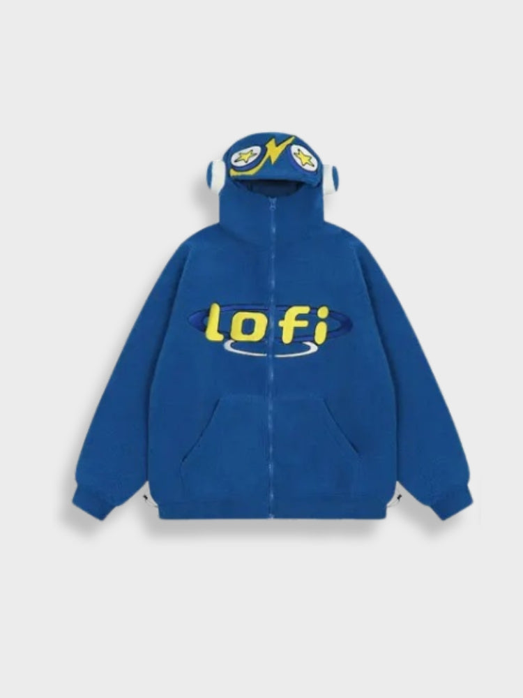 LOFI GRAPHIC BLACK ZIP-UP HOODIE - COMFORTABLE FABRIC GARMENT