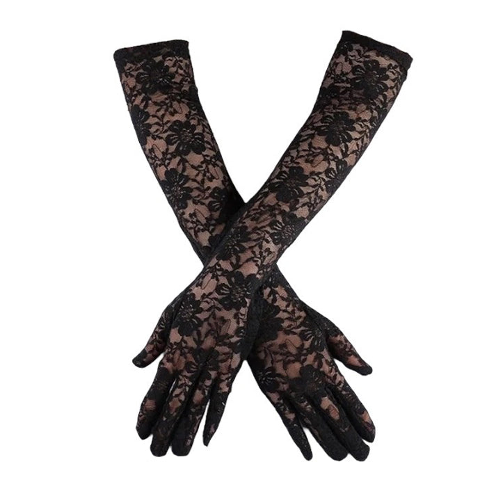 LONG BLACK LACE GLOVES SET FOR ELEGANT OCCASIONS