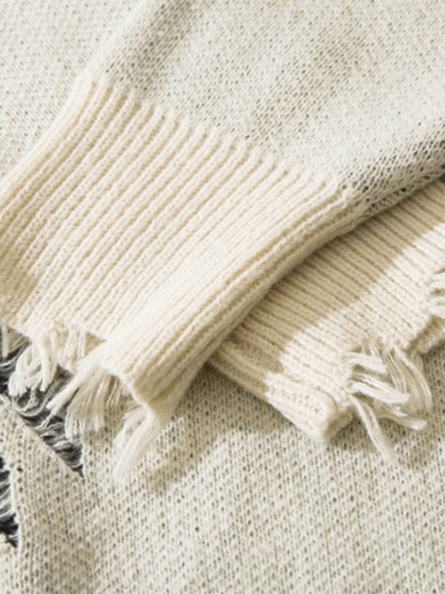 LONG SLEEVE BLACK DISTRESSED SWEATER WITH HEART GRAPHIC TRENDY CASUAL