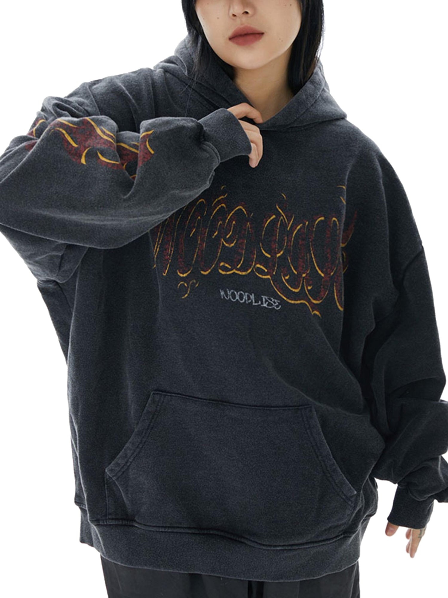 LONG SLEEVE HOODIE WITH FLAME ACCENTS - LONG SLEEVE COTTON