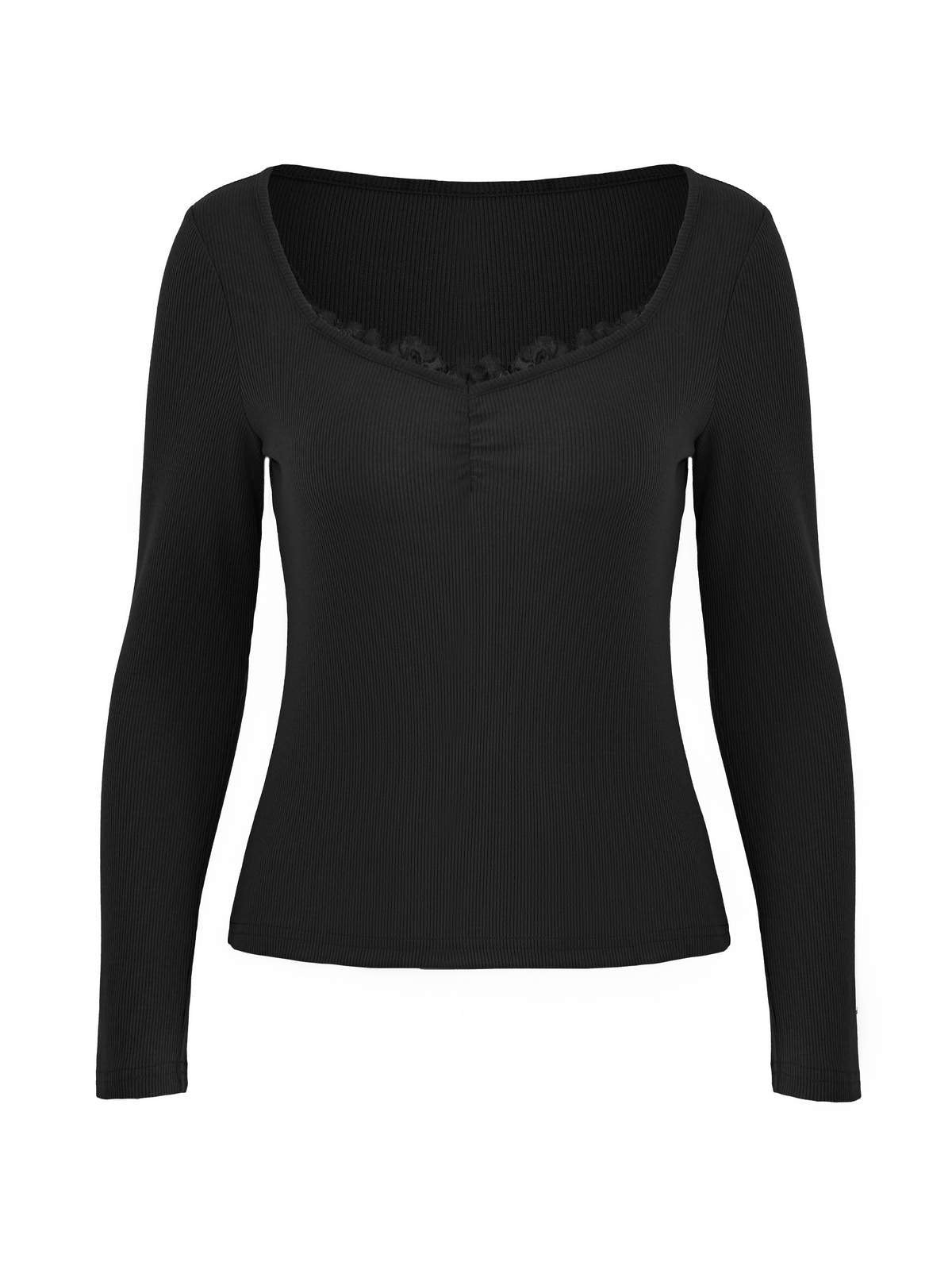 LONG SLEEVE LACE-TRIMMED TOP WITH SLIM FIT AND LACE INSERTS