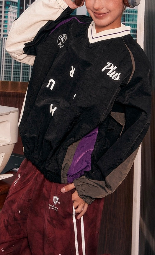 LONG SLEEVE SHIRT WITH SPLICE COLLAR IN WHITE AND BLACK