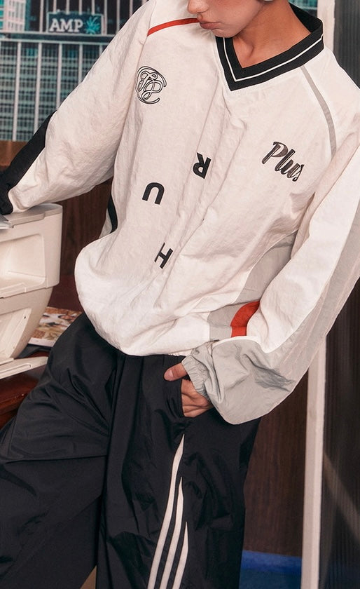 LONG SLEEVE SHIRT WITH SPLICE COLLAR IN WHITE AND BLACK