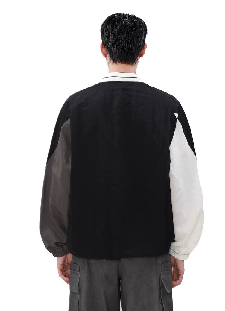 LONG SLEEVE SHIRT WITH SPLICE COLLAR IN WHITE AND BLACK