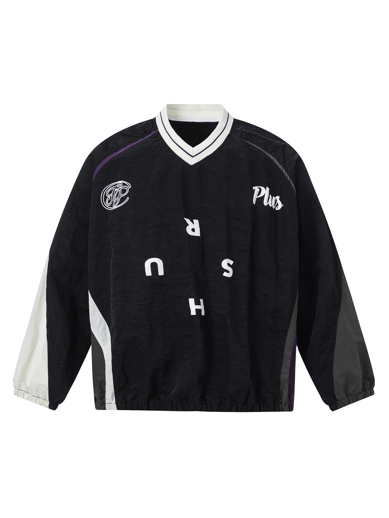 LONG SLEEVE SHIRT WITH SPLICE COLLAR IN WHITE AND BLACK