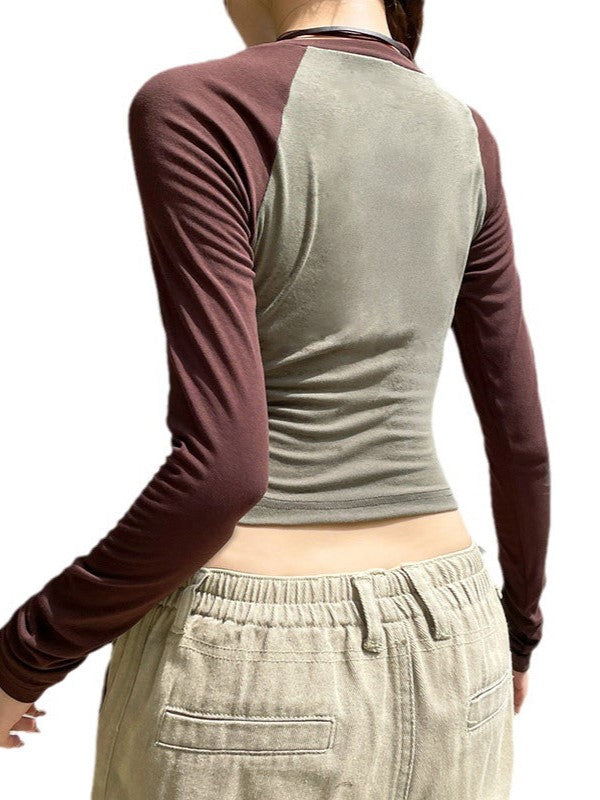 LONG SLEEVE SHIRT WITH STARS IN GREEN AND BROWN - Y2K SLIM FIT