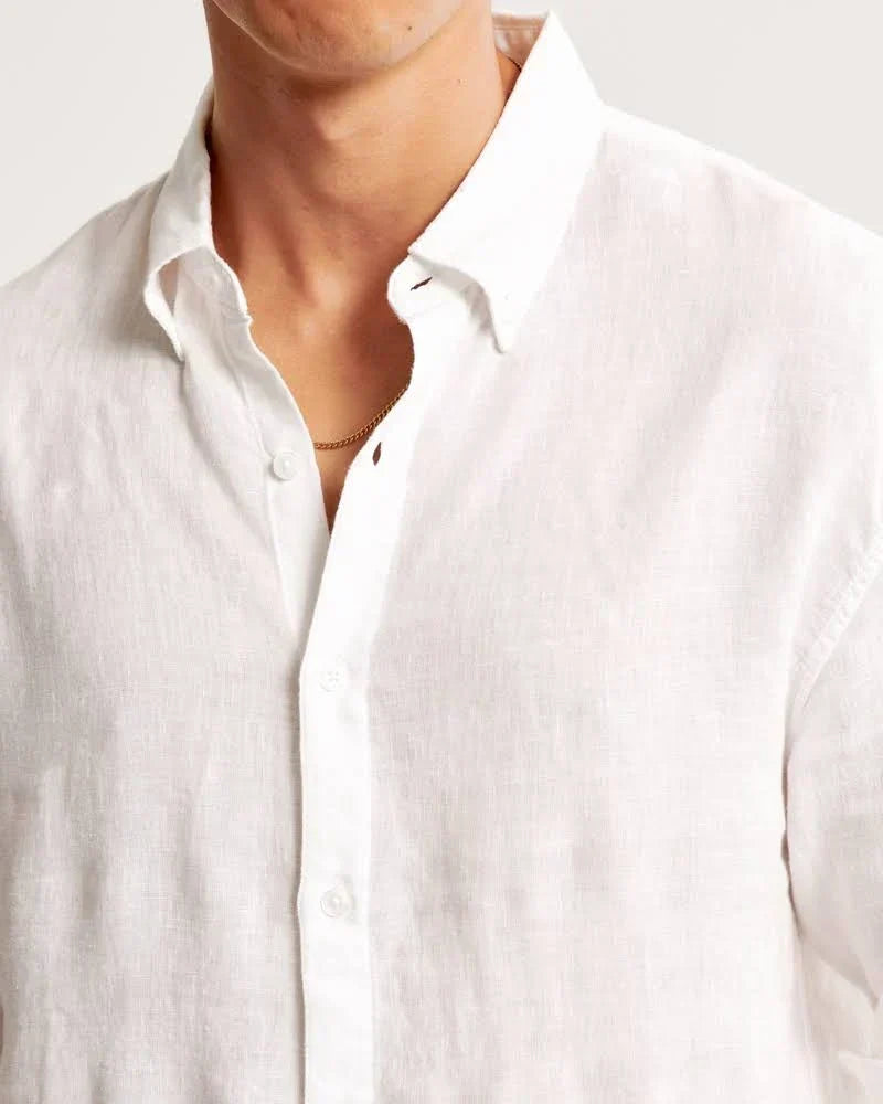 LONG-SLEEVED BUTTON-DOWN SHIRT LINEN COTTON BLEND