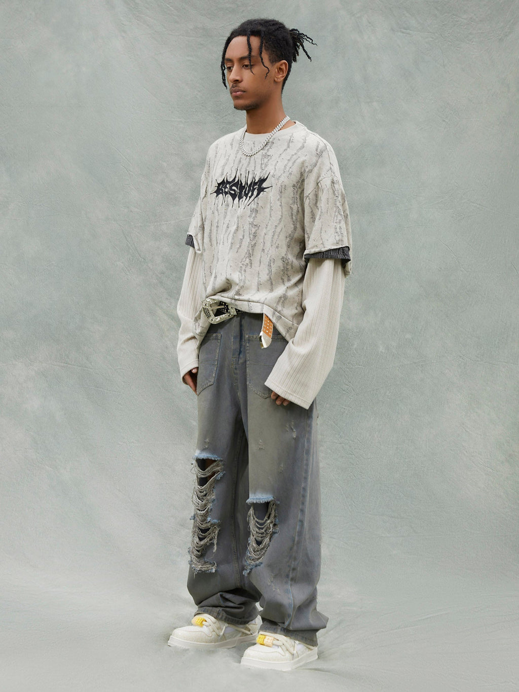 LONG-SLEEVED LAYERED SHIRT IN COTTON LINEN BLEND