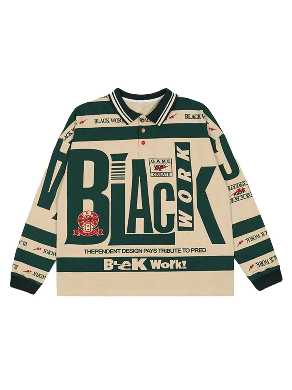 LONG-SLEEVED POLO SHIRT WITH GRAPHIC DESIGN - BLACK WORK GRAPHIC