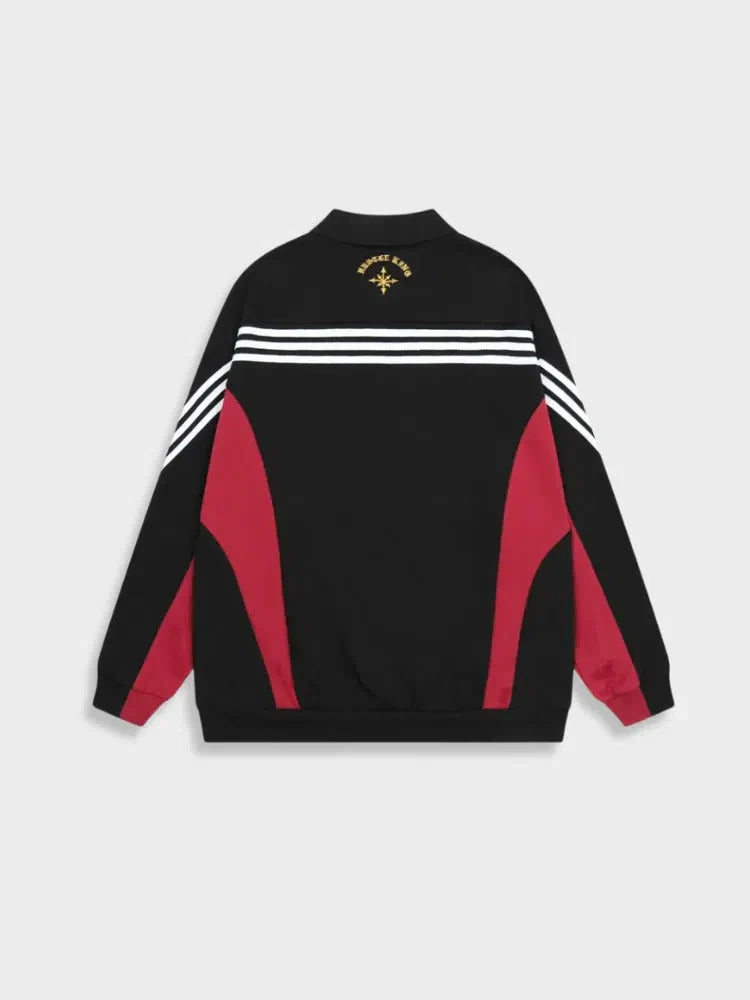 LONG-SLEEVED POLO SHIRT WITH RED ACCENTS AND WHITE STRIPES - NOTRE POLO