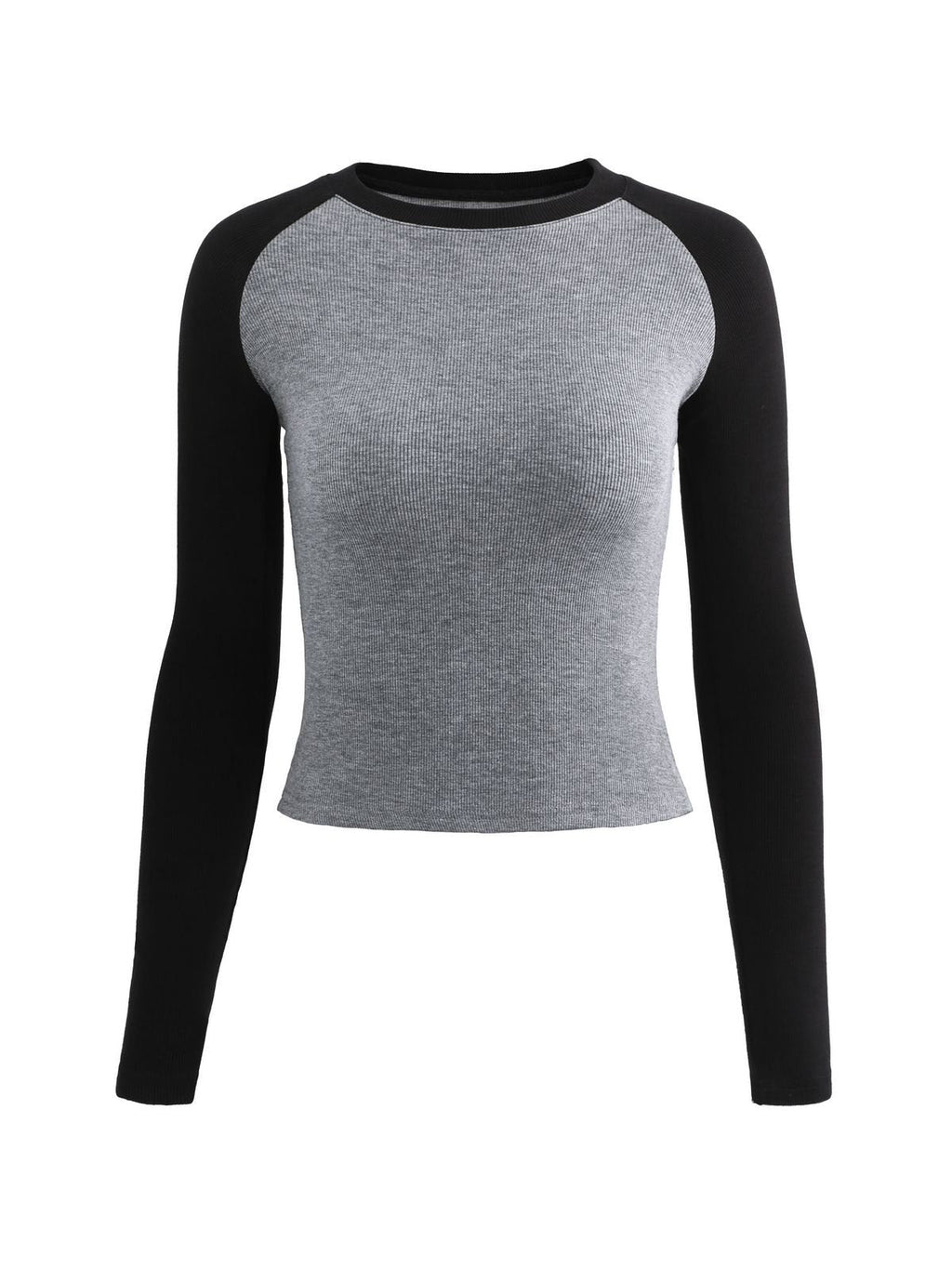 LONG-SLEEVED SHIRT WITH RAGLAN SLEEVE RIB IN GRAY AND BLACK