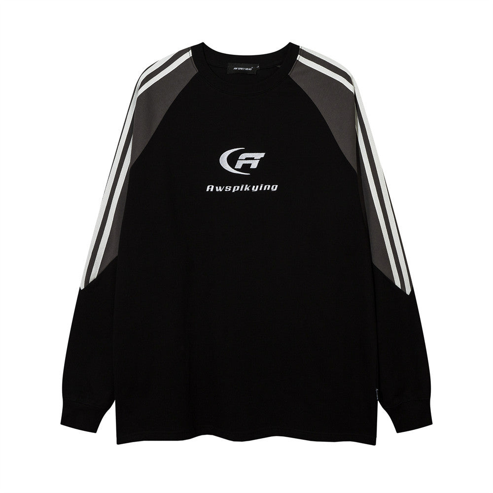 LONG-SLEEVED SHIRT WITH STRIPED SLEEVES OVERSIZED FIT COTTON