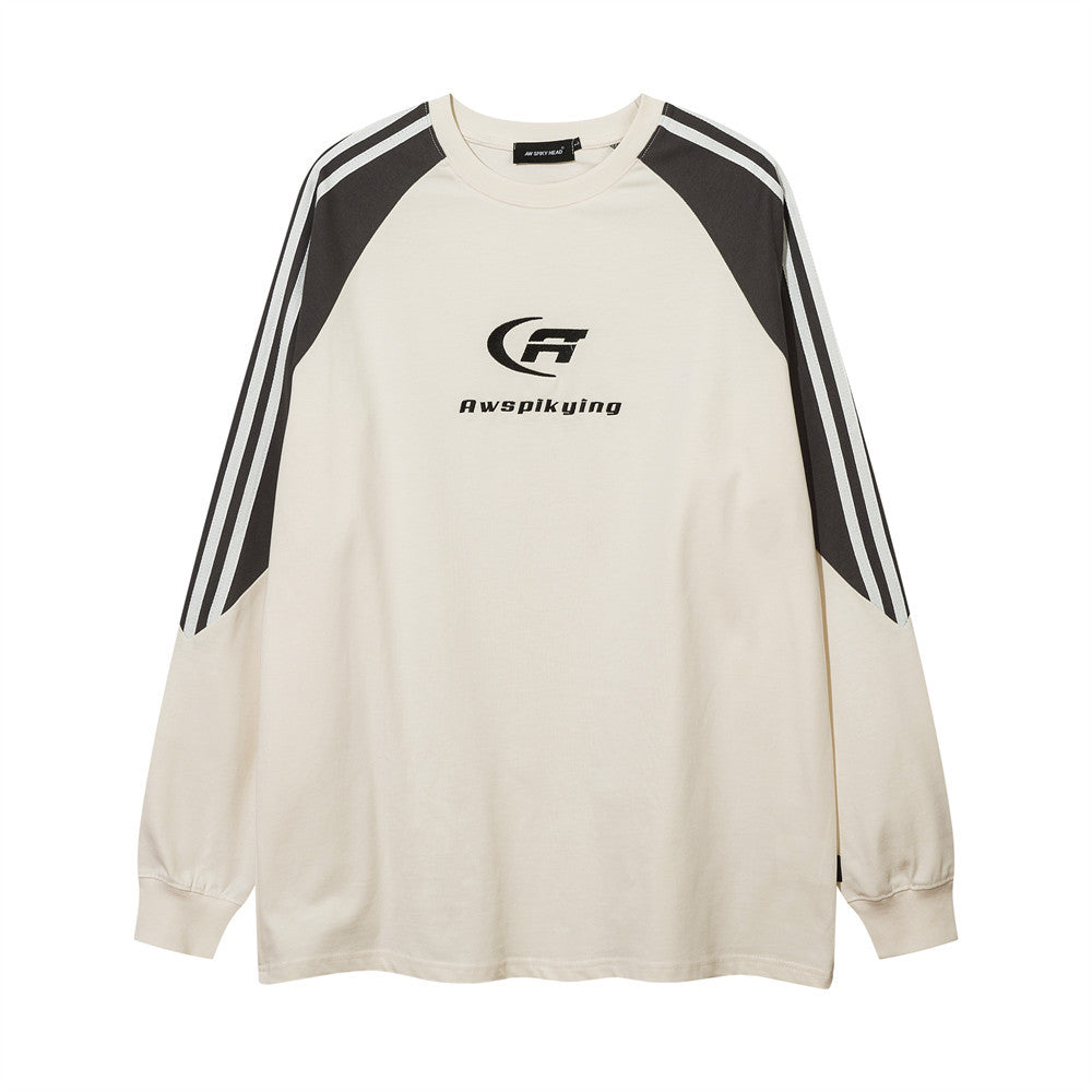 LONG-SLEEVED SHIRT WITH STRIPED SLEEVES OVERSIZED FIT COTTON