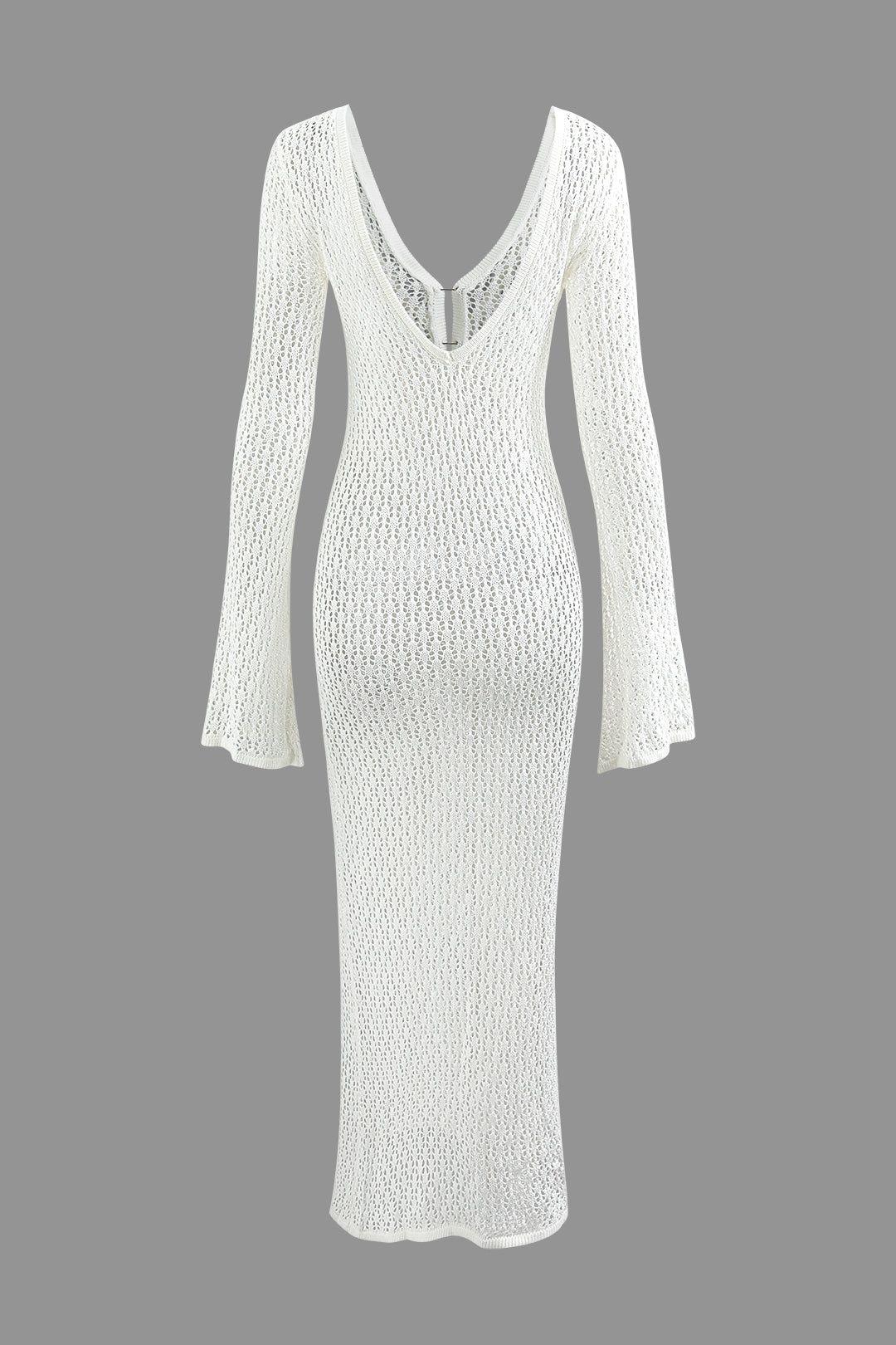 LONG WHITE CROCHETED DRESS WITH VACATION KNITTED DESIGN