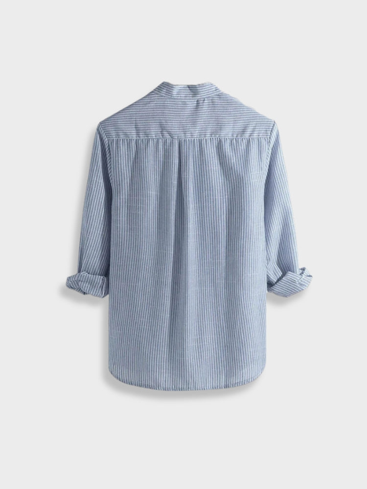 LONGSLEEVE MARINE HENLEY BLUE AND WHITE STRIPED SHIRT