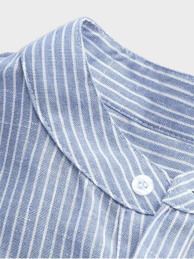 LONGSLEEVE MARINE HENLEY BLUE AND WHITE STRIPED SHIRT