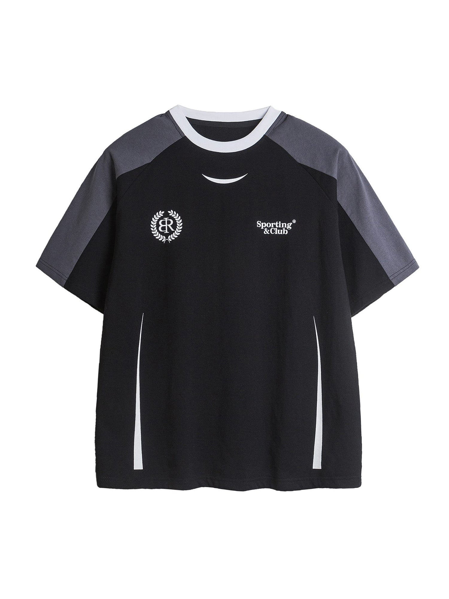 LOOSE FIT BLACK AND GRAY ATHLETIC T-SHIRT STYLISH AMERICAN RETRO