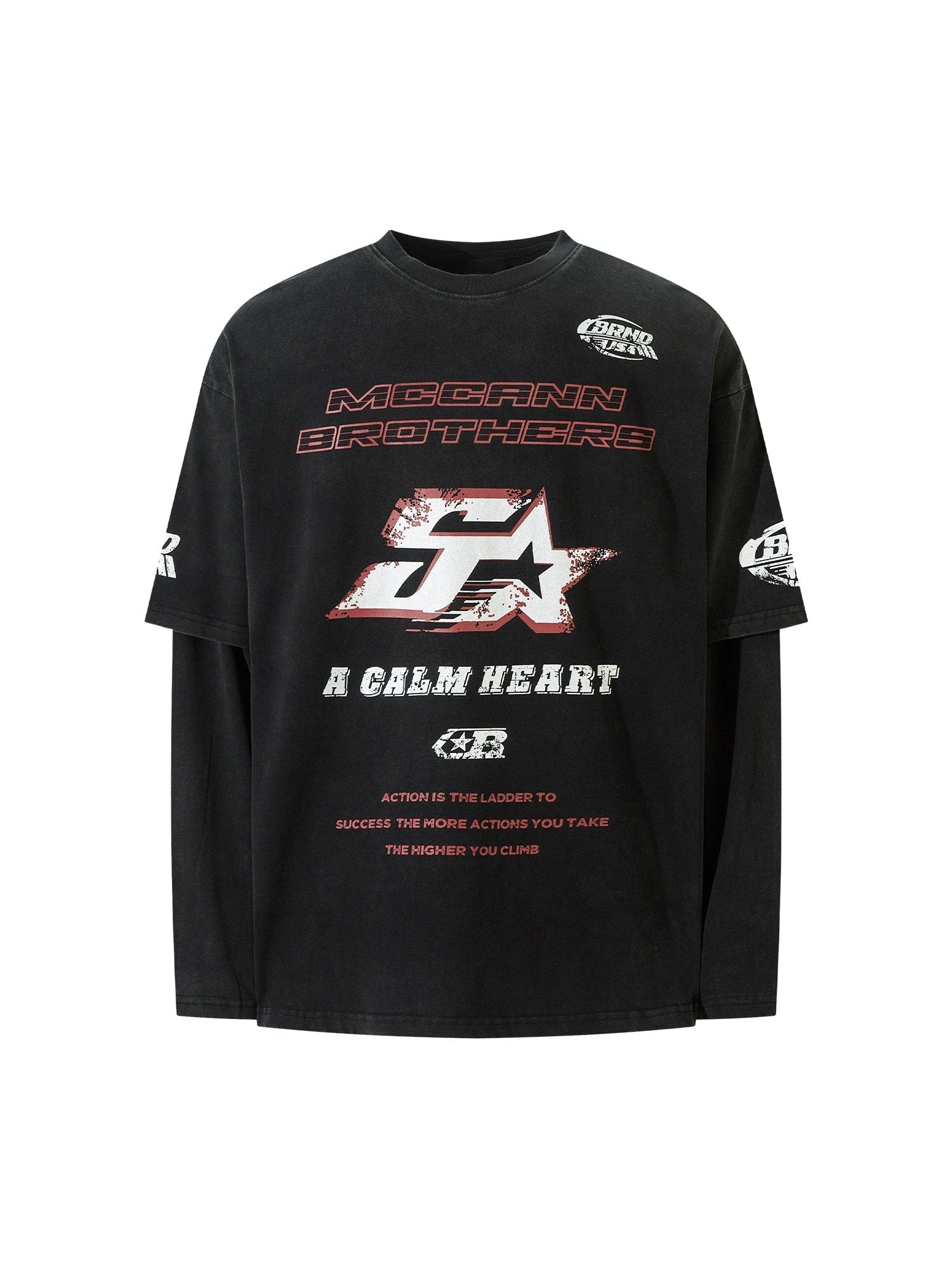 GRAY LONG SLEEVE GRAPHIC T-SHIRT WITH ROUND COLLAR AND LOOSE FIT