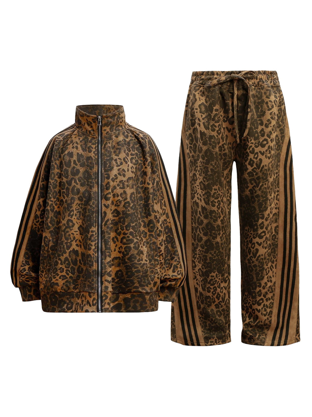 LEOPARD PRINT TRACKSUIT WITH LONG SLEEVE AND STAND COLLAR