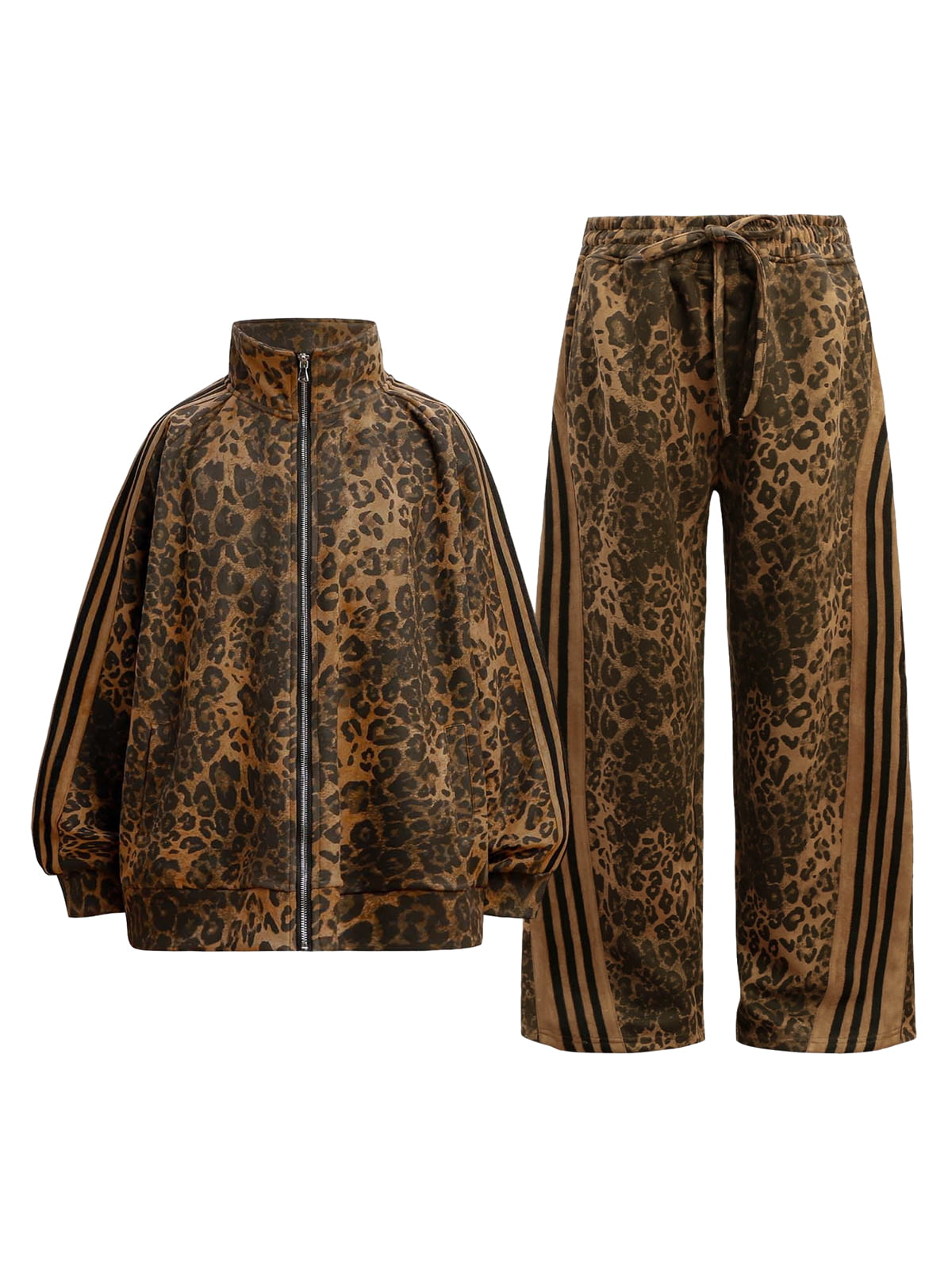 LEOPARD PRINT TRACKSUIT WITH LONG SLEEVE AND STAND COLLAR