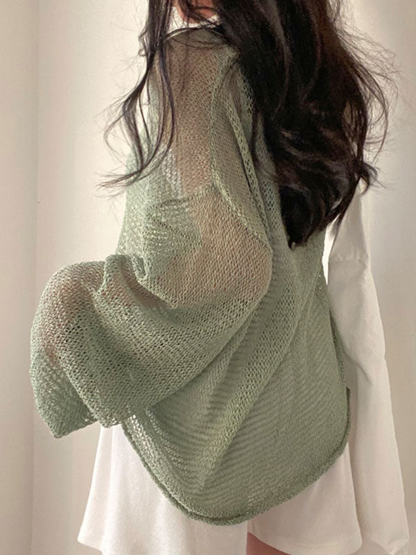 LOOSE FIT SHEER GREEN KNIT TOP FOR HOLIDAY STYLE