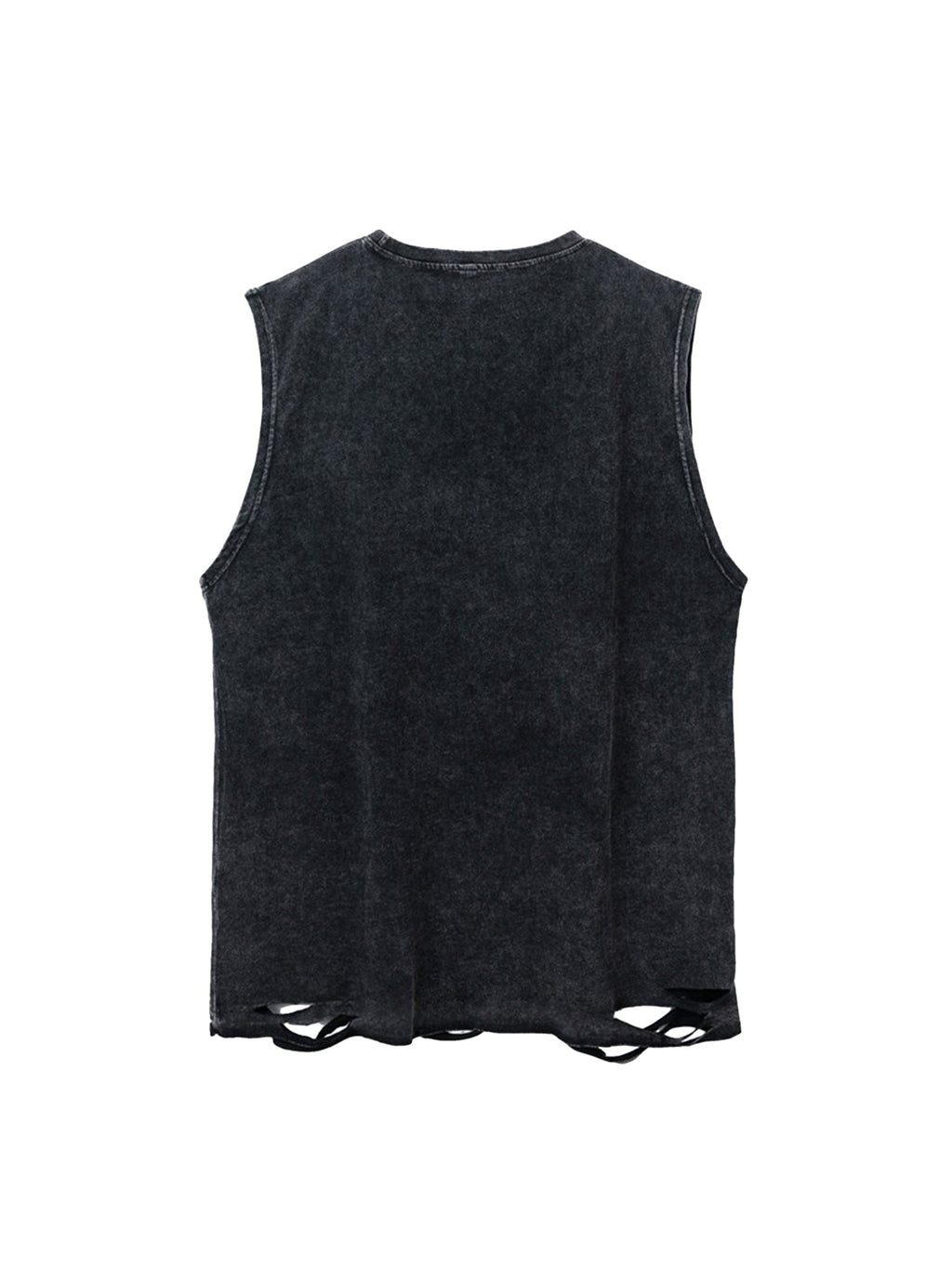 DISTRESSED BLACK GRAPHIC TANK TOP LOOSE FIT SLEEVELESS JERSEY PULLOVER