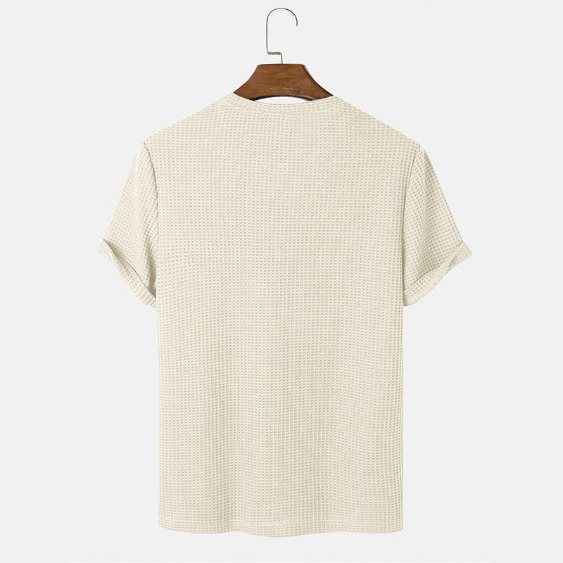 BEIGE WAFFLE-KNIT T-SHIRT FOR EVERYDAY WEAR AND VERSATILE STYLE