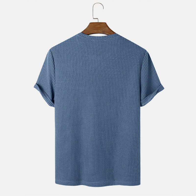 BEIGE WAFFLE-KNIT T-SHIRT FOR EVERYDAY WEAR AND VERSATILE STYLE