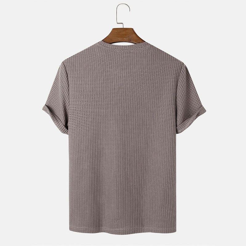BEIGE WAFFLE-KNIT T-SHIRT FOR EVERYDAY WEAR AND VERSATILE STYLE