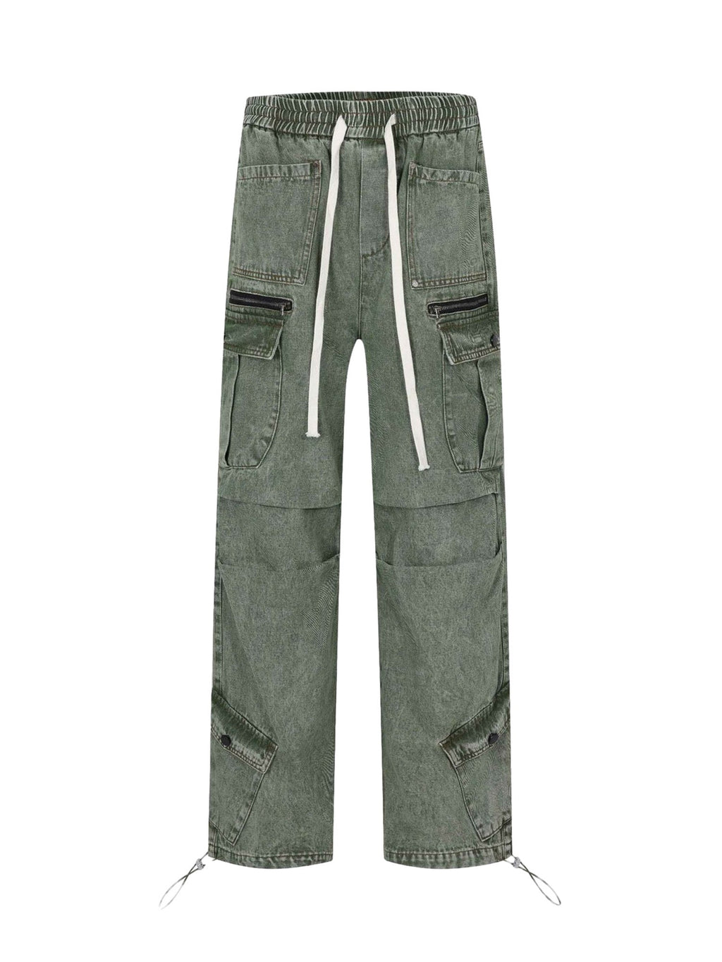 LOOSE STRAIGHT CASUAL CARGO PANTS WITH DRAWSTRING IN GREEN