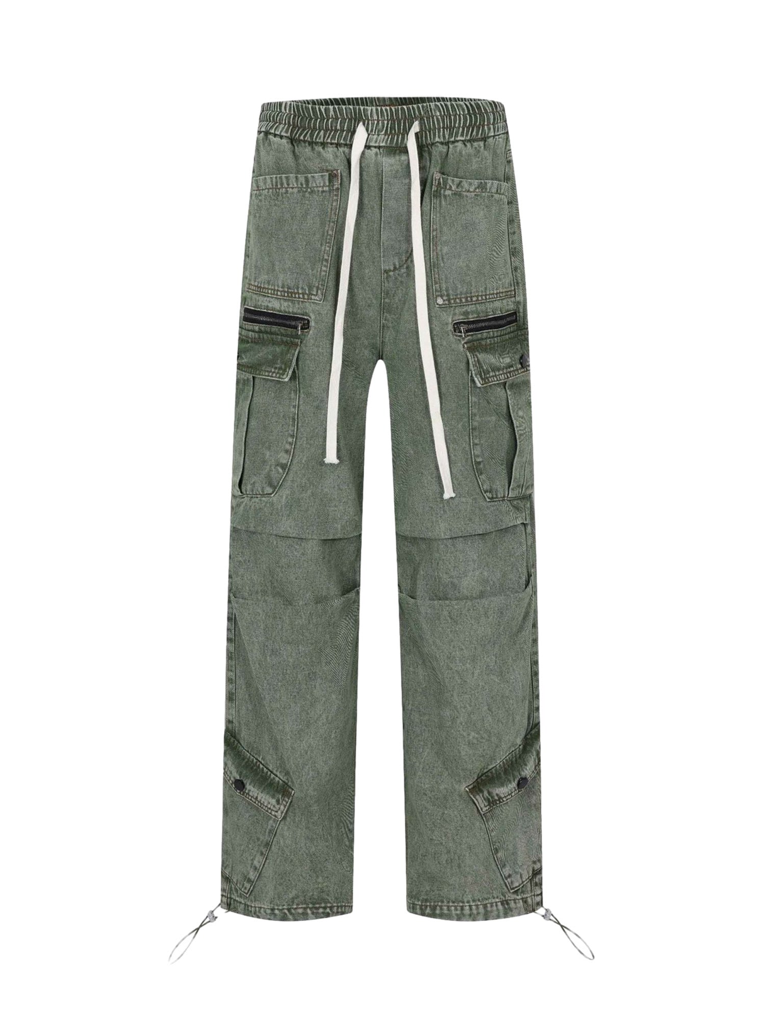 LOOSE STRAIGHT CASUAL CARGO PANTS WITH DRAWSTRING IN GREEN