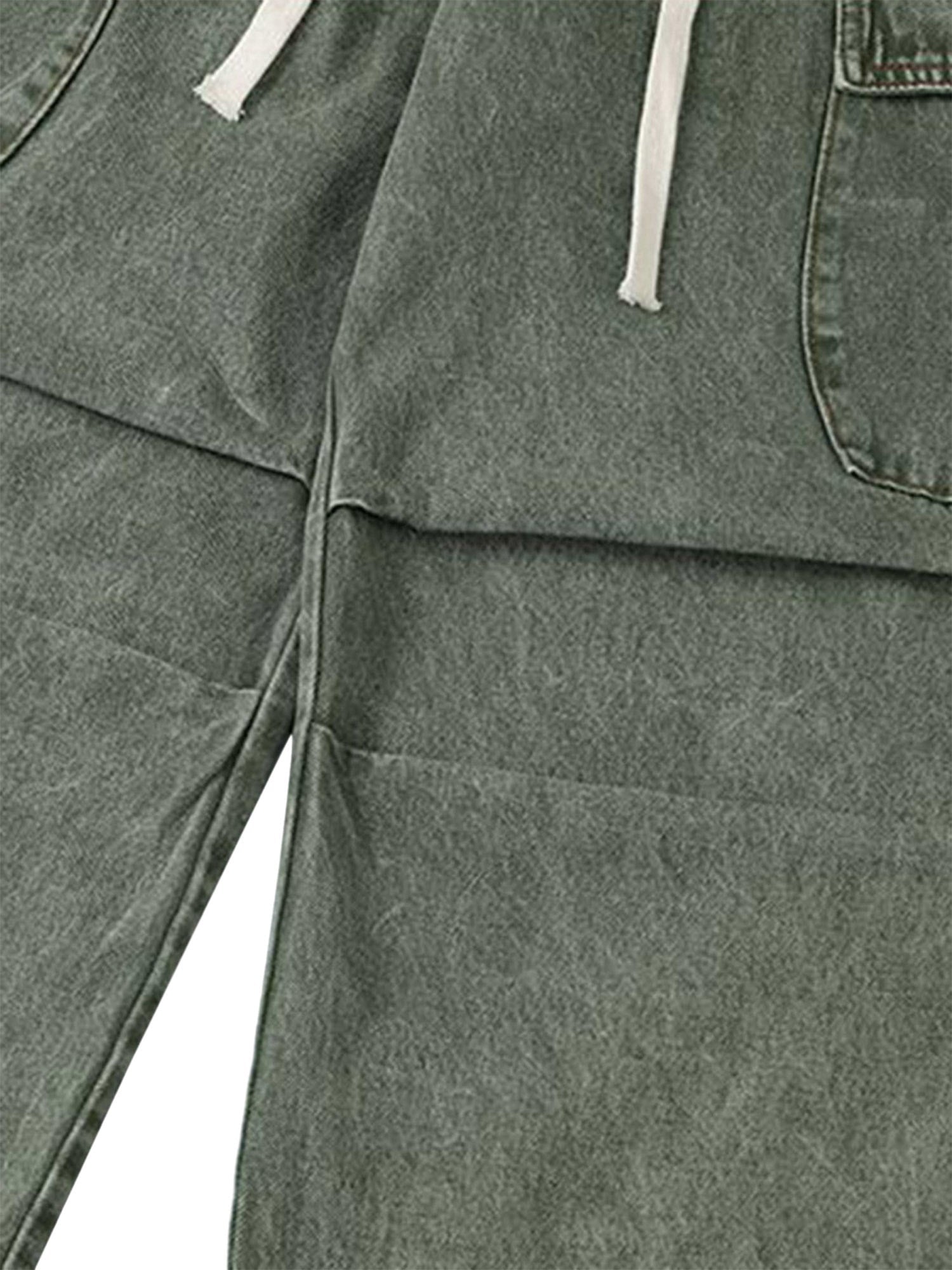 LOOSE STRAIGHT CASUAL CARGO PANTS WITH DRAWSTRING IN GREEN