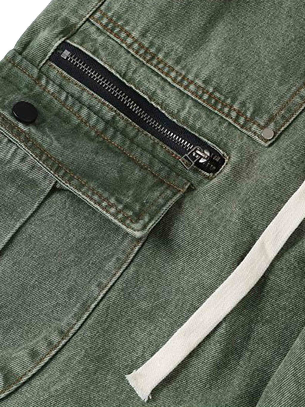 LOOSE STRAIGHT CASUAL CARGO PANTS WITH DRAWSTRING IN GREEN