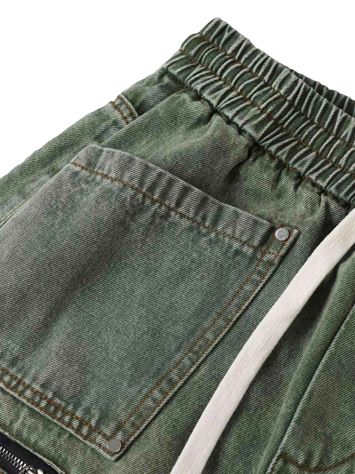 LOOSE STRAIGHT CASUAL CARGO PANTS WITH DRAWSTRING IN GREEN