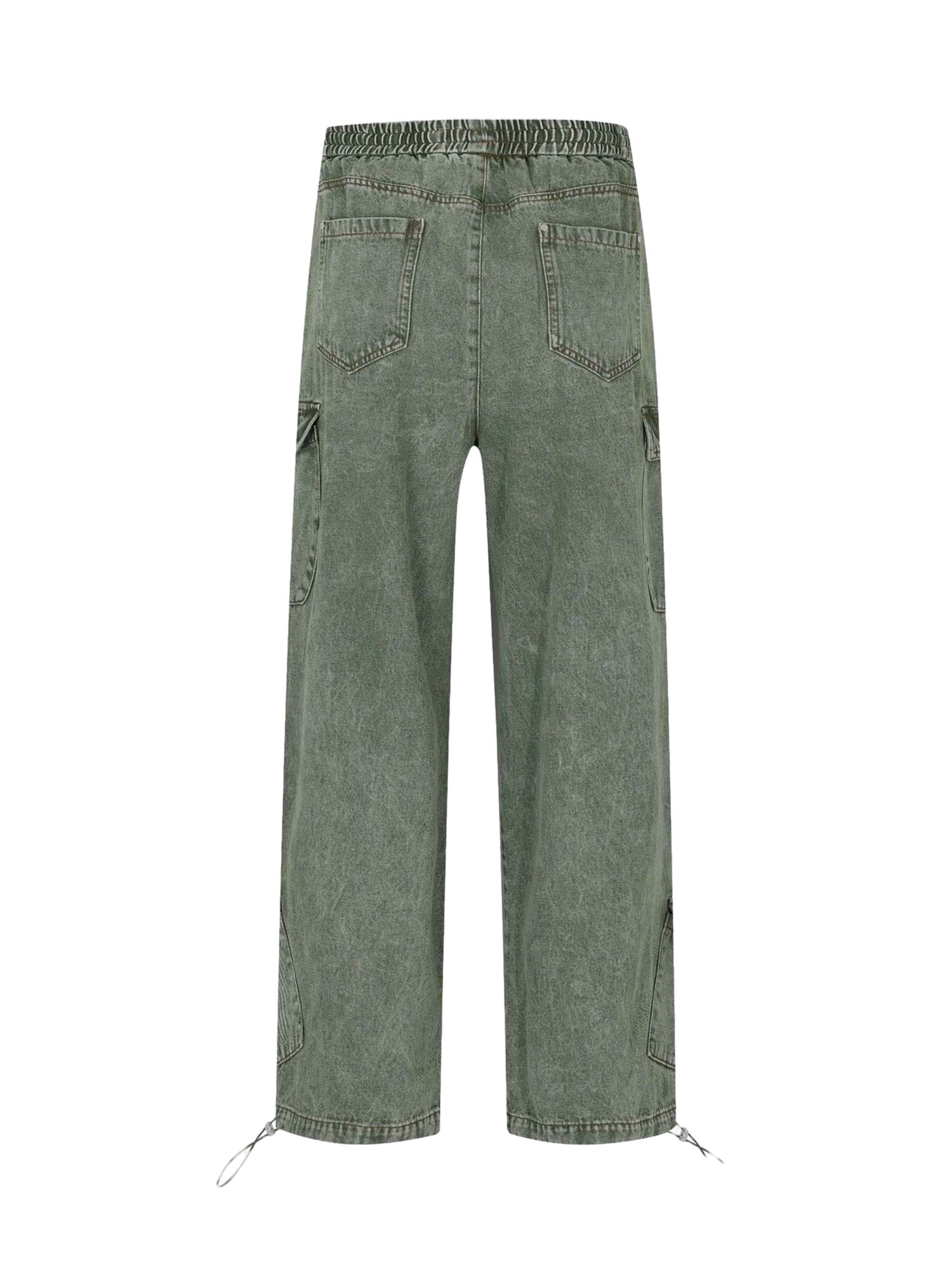 LOOSE STRAIGHT CASUAL CARGO PANTS WITH DRAWSTRING IN GREEN