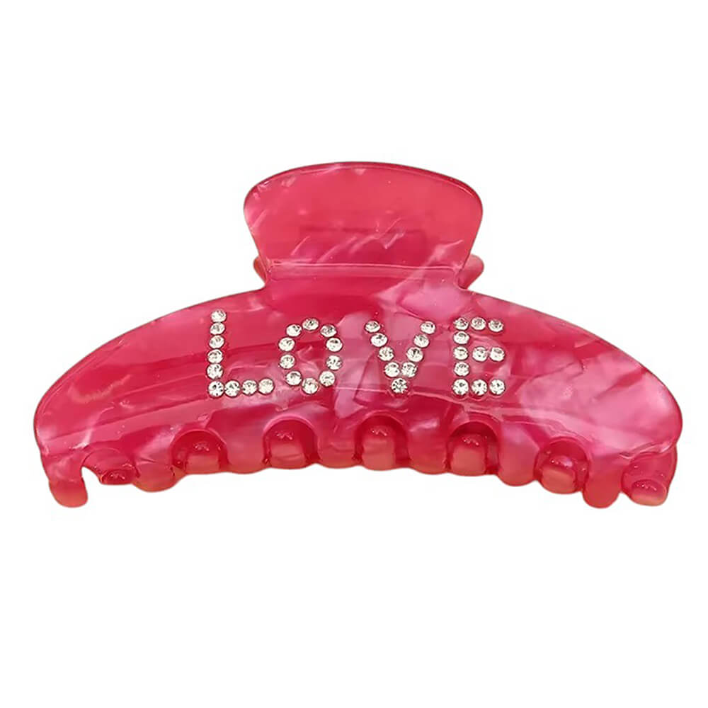 LOVE RHINESTONE HAIR CLAW CLIP PINK RHINESTONE HAIR