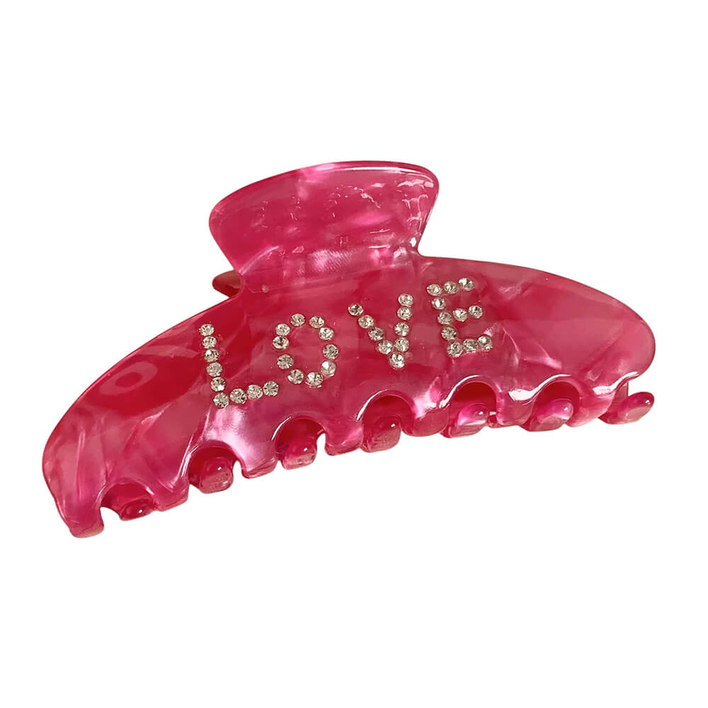 LOVE RHINESTONE HAIR CLAW CLIP PINK RHINESTONE HAIR