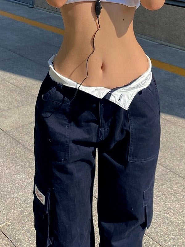 LOW-RISE CARGO PANTS WITH FOLDABLE WAIST Y2K DESIGN