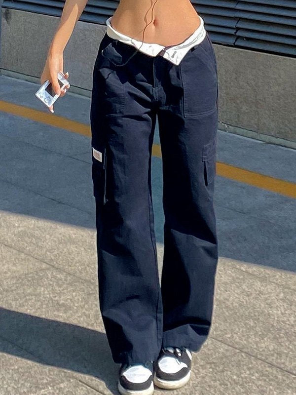 LOW-RISE CARGO PANTS WITH FOLDABLE WAIST Y2K DESIGN