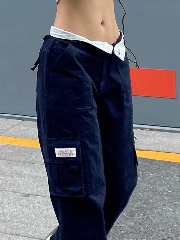 LOW-RISE CARGO PANTS WITH FOLDABLE WAIST Y2K DESIGN