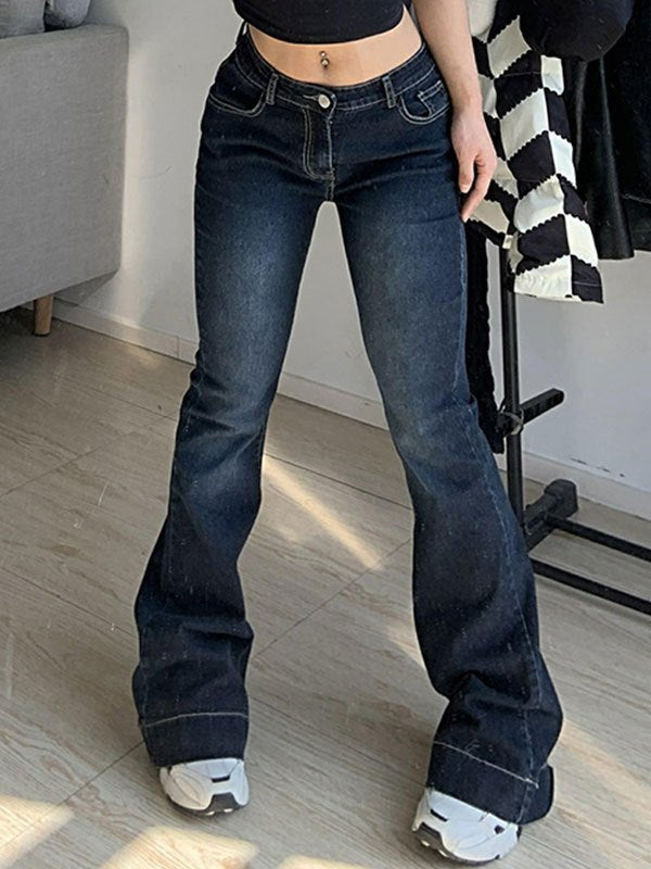 LOW-RISE FLARE JEANS IN DARK WASH - FADED LOW WAIST STYLE