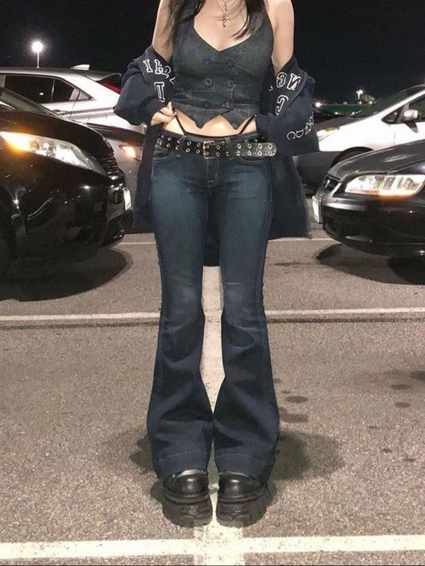 LOW-RISE FLARE JEANS IN DARK WASH - FADED LOW WAIST STYLE