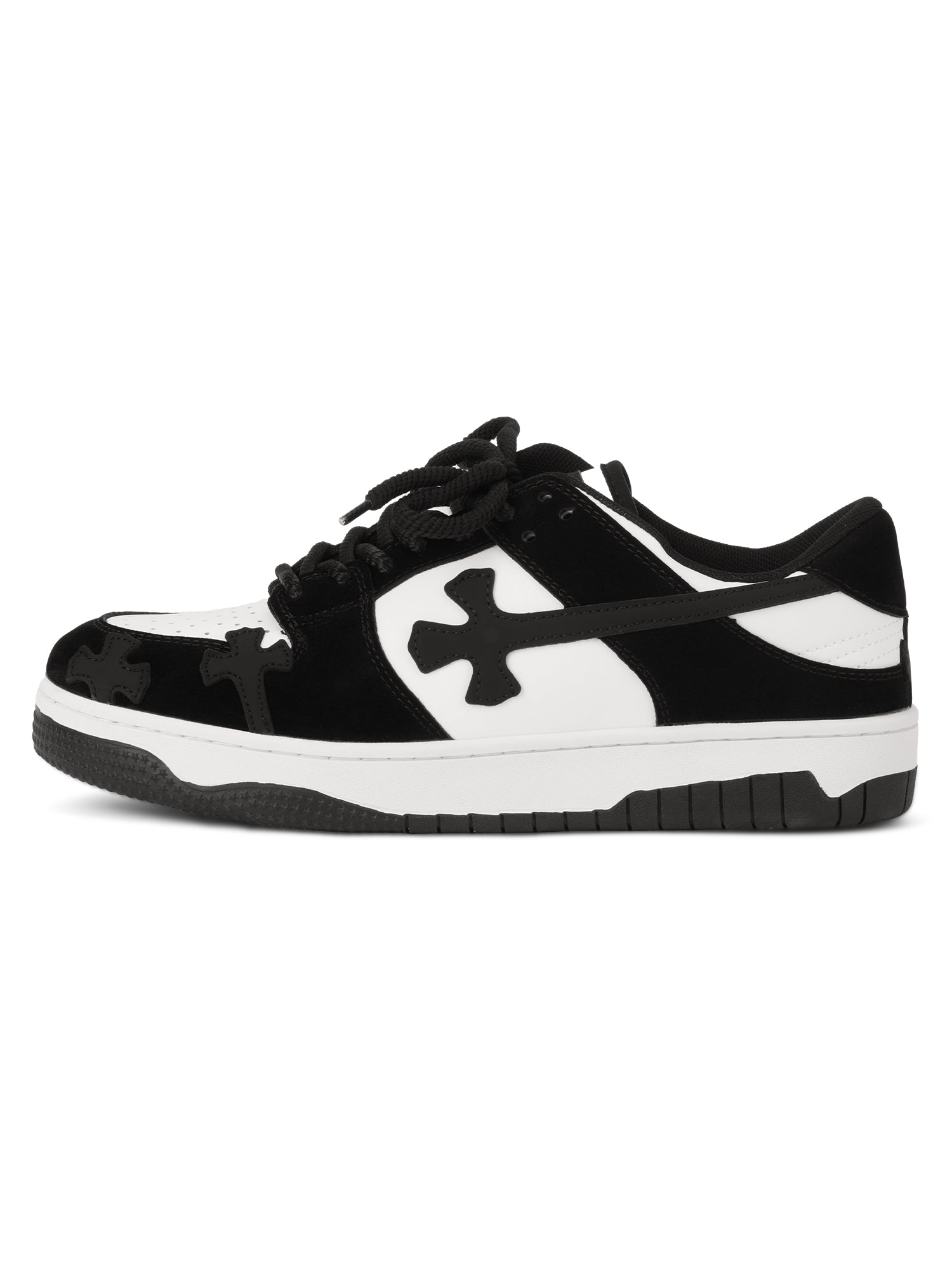 LOW-TOP SNEAKERS BLACK AND WHITE ROUND TOE DESIGN